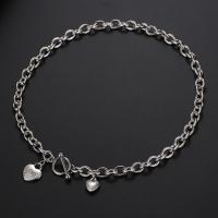 Titanium Steel Necklace Heart polished Unisex & oval chain silver color  Sold By PC