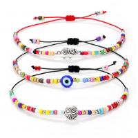 Evil Eye Jewelry Bracelet Lampwork with Seedbead & Wax Cord & Zinc Alloy plated stretchable & Unisex Length Approx 11 Inch Sold By PC
