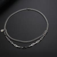 Titanium Steel Necklace polished patchwork & Double Layer & Unisex & twist oval chain silver color Sold By PC