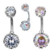 Stainless Steel Belly Ring Round silver color plated Unisex & with cubic zirconia Sold By PC
