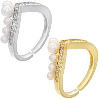 Cubic Zirconia Micro Pave Brass Ring with Plastic Pearl plated Adjustable & micro pave cubic zirconia & for woman Inner Approx 17mm Sold By Lot