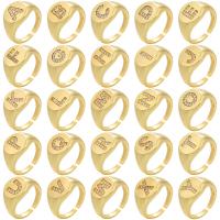 Cúbicos Circonia Micro Pave anillo de latón, metal, chapado en color dorado, Ajustable & con el patrón de la letra & micro arcilla de zirconia cúbica & para mujer, 21x13mm, 5PCs/Grupo, Vendido por Grupo