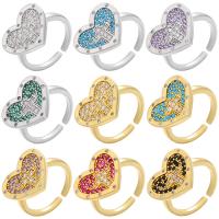 Cubique anneau en laiton Circonia Micro Pave, coeur, Placage de couleur d'or, Réglable & pavé de micro zircon & pour femme, plus de couleurs à choisir, 21x15.30mm, 5PC/lot, Vendu par lot
