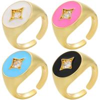 Mässing Cuff finger ring, guldfärg pläterade, Justerbar & micro bana cubic zirconia & för kvinna & emalj, fler färger för val, 21.50x15.50mm, 5PC/Lot, Säljs av Lot