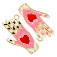 Brass Jewelry Pendants, Hand, gold color plated, with heart pattern & enamel, more colors for choice, 14x26.50mm, Hole:Approx 1.5mm, 5PCs/Lot, Sold By Lot