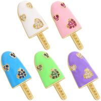 Brass Jewelry Pendants, Ice Cream, gold color plated, micro pave cubic zirconia & enamel, more colors for choice, 10.50x25mm, Hole:Approx 2.5mm, 5PCs/Lot, Sold By Lot
