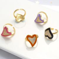Cubic Zirconia Micro Pave Brass Ring, Heart, gold color plated, Adjustable & micro pave cubic zirconia & for woman & enamel, more colors for choice, 20x19mm, Hole:Approx 1.5mm, Inner Diameter:Approx 17mm, 5PCs/Lot, Sold By Lot