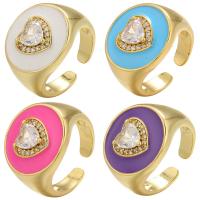 Cubic Zircon Brass Finger Ring, gold color plated, Adjustable & micro pave cubic zirconia & for woman & enamel, more colors for choice, 22x17mm, Hole:Approx 1.5mm, Inner Diameter:Approx 17mm, 5PCs/Lot, Sold By Lot