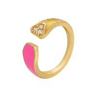 Messing Cuff fingerring, guldfarve belagt, Justerbar & Micro Pave cubic zirconia & for kvinde & emalje, flere farver til valg, 19x2.80mm, Hole:Ca. 1.5mm, Indvendig diameter:Ca. 17mm, 5pc'er/Lot, Solgt af Lot