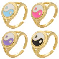 Brass Finger Ring gold color plated Adjustable & ying yang & for woman & enamel Approx 1.5mm Inner Approx 17mm Sold By Lot