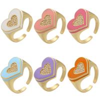 Cubic Zirconia Micro Pave Brass Ring, Heart, gold color plated, Adjustable & micro pave cubic zirconia & for woman & enamel, more colors for choice, 21x14mm, Hole:Approx 1.5mm, Inner Diameter:Approx 17mm, 5PCs/Lot, Sold By Lot
