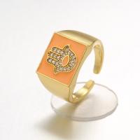 Кубический циркон микро проложить кольцо-латунь, Латунь, плакирован золотом, Регулируемый & инкрустированное микро кубического циркония & Женский & эмаль, Много цветов для выбора, 21x13mm, отверстие:Приблизительно 1.5mm, внутренний диаметр:Приблизительно 17mm, 5ПК/Лот, продается Лот