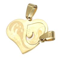 Stainless Steel Couple Pendants, Heart, golden, 25x28x1mm, Sold By PC