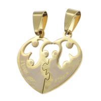 Stainless Steel Couple Pendants, Heart, golden, 26x27x1mm, Sold By PC