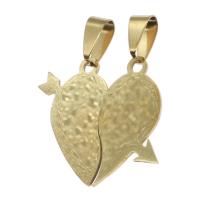 Stainless Steel Couple Pendants, Heart, golden, 27x29x1mm, Sold By PC
