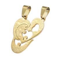 Stainless Steel Couple Pendants, Heart, golden, 31x25x1mm, Sold By PC