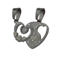 Stainless Steel Couple Pendants, Heart, black, 21x31x1mm, Sold By PC