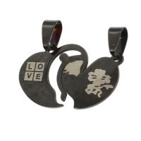 Stainless Steel Couple Pendants Heart black Sold By PC