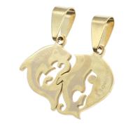 Stainless Steel Couple Pendants Heart golden Sold By PC