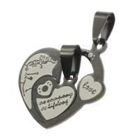 Stainless Steel Couple Pendants, Heart, black, 27x30x1mm, Sold By PC