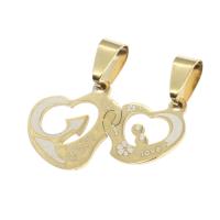 Stainless Steel Couple Pendants, Heart, golden, 17x30x1mm, Sold By PC