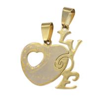 Stainless Steel Couple Pendants, Heart, golden, 32x30x1mm, Sold By PC