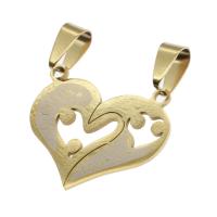 Stainless Steel Couple Pendants, Heart, golden, 24x29x1mm, Sold By PC