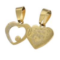 Stainless Steel Couple Pendants, Heart, golden, 15x32x1mm, Sold By PC