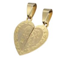 Stainless Steel Couple Pendants, Heart, golden, 25x24x1mm, Sold By PC