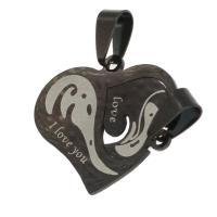 Stainless Steel Couple Pendants, Heart, black, 25x28x1mm, Sold By PC