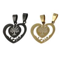 Stainless Steel Couple Pendants, Heart, more colors for choice, 25x28x1mm, Sold By PC