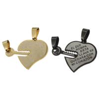 Stainless Steel Couple Pendants, Heart, more colors for choice, 26x35x1mm, Sold By PC