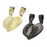 Stainless Steel Couple Pendants, Heart, more colors for choice, 23x25x1mm, Sold By PC