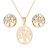 Fashion Stainless Steel Jewelry Sets Stud Earring & necklace plated fashion jewelry & tree of life design & for woman Sold By Set