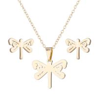 Fashion Stainless Steel Jewelry Sets Stud Earring & necklace Dragonfly plated fashion jewelry & for woman Sold By Set