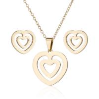 Fashion Stainless Steel Jewelry Sets Stud Earring & necklace Heart plated fashion jewelry & for woman Sold By Set