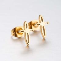 Stainless Steel Stud Earrings Cross plated fashion jewelry & for woman Sold By Pair