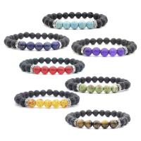 Natural Black Lava Stone & 7 Chakra Gemstone Yoga Beaded Bracelets plated Unisex 8mm Sold Per Approx 7.5 Inch Strand