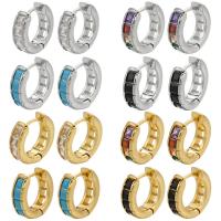 Brass Huggie Hoop Earring, plated, for woman & with rhinestone, more colors for choice, 15.50x14.50mm, 5Pairs/Lot, Sold By Lot