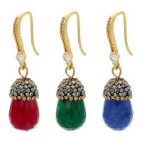 Brass Drop Earring, with Rhinestone Clay Pave & Glass, gold color plated, for woman, more colors for choice, 10x39mm, 10Pairs/Lot, Sold By Lot