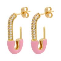 Cubic Zirconia Micro Pave Brass Earring, gold color plated, micro pave cubic zirconia & for woman & enamel, more colors for choice, 16.50x24.50mm, 10Pairs/Lot, Sold By Lot