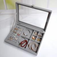 Boîte à bijoux multifonctions, Flocage de tissu, avec Fibreboard de densité moyenne, rectangle, Anti-poussière, gris, 280x200x50mm, Vendu par PC