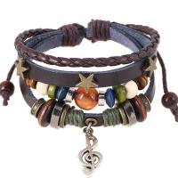 Leather Cord Bracelet Split Layer Cowhide Leather with Zinc Alloy Adjustable & fashion jewelry & multilayer & handmade & Unisex nickel lead & cadmium free 6mm Length 6.69 Inch Sold By PC