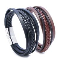 Leather Cord Bracelet, Split Layer Cowhide Leather, with PU Leather & Stainless Steel, fashion jewelry & multilayer & handmade & different length for choice & Unisex, more colors for choice, Sold By PC