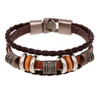 Leather Cord Bracelet, Full Grain Cowhide Leather, with Tibetan Style, fashion jewelry & multilayer & handmade & Unisex, more colors for choice, 210x10mm, Sold By PC