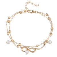 Zinc Alloy Anklet with Plastic Pearl with 1.77inch extender chain plated fashion jewelry & for woman nickel lead & cadmium free Length 9.06 Inch Sold By PC