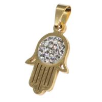 Stainless Steel Pendants, Hand, with rhinestone, more colors for choice, 23x15x2mm, Sold By PC