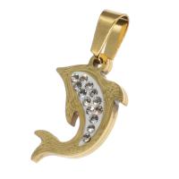 Stainless Steel Pendants, Dolphin, with rhinestone, more colors for choice, 20x15x2mm, Sold By PC