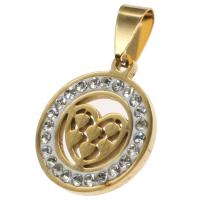 Stainless Steel Pendants, Round, with rhinestone, more colors for choice, 23x20x2mm, Sold By PC