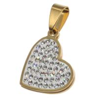 Colgantes de Acero Inoxidable, Corazón, con diamantes de imitación, más colores para la opción, 18x21x2mm, Vendido por UD